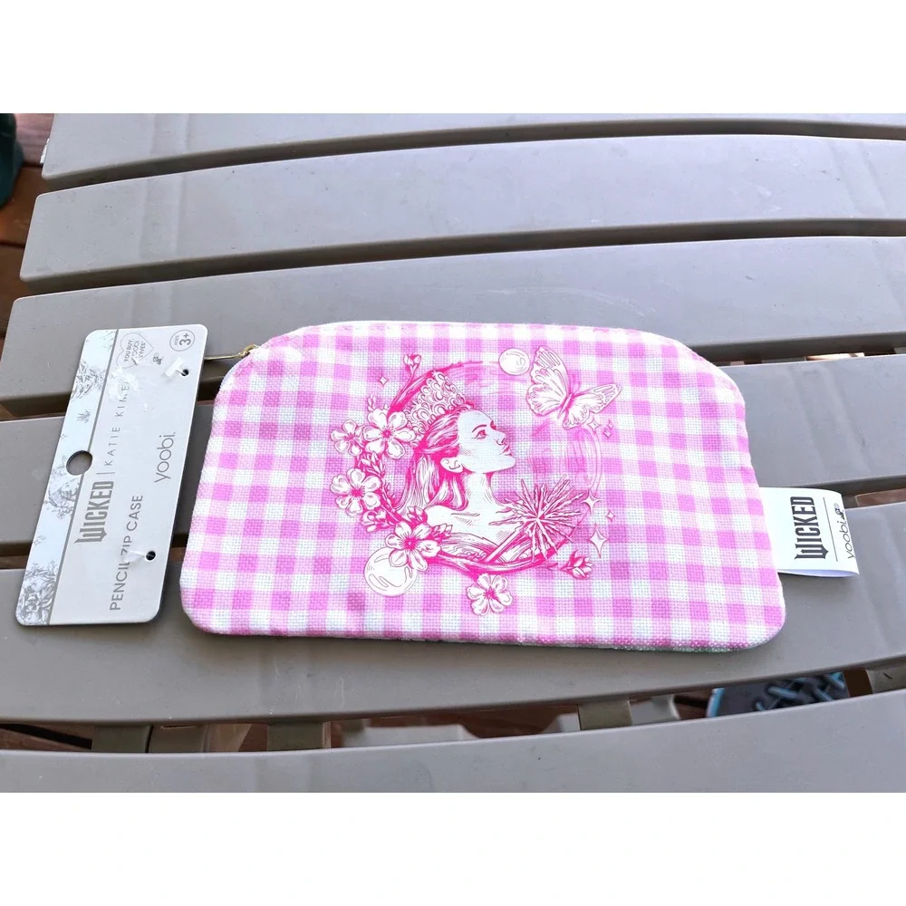 Yoobi‎ Wicked Katie Kime Pencil Zip Case Glinda Elphaba Gingham Pink Green NEW